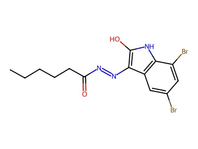 (E)-N'-(5,7-dibromo-2-oxoindolin-3-ylidene)hexanehydrazide structure