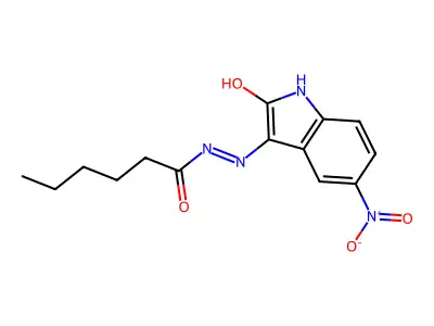 (E)-N'-(5-nitro-2-oxoindolin-3-ylidene)hexanehydrazide structure
