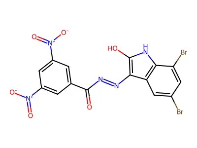(E)-N'-(5,7-dibromo-2-oxoindolin-3-ylidene)-3,5-dinitrobenzohydrazide structure