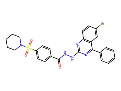 N'-(6-bromo-4-phenylquinazolin-2-yl)-4-piperidin-1-ylsulfonylbenzohydrazide structure