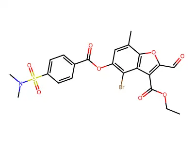 ethyl 4-bromo-5-[4-(dimethylsulfamoyl)benzoyl]oxy-2-formyl-7-methyl-1-benzofuran-3-carboxylate structure