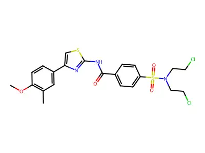 4-[bis(2-chloroethyl)sulfamoyl]-N-[4-(4-methoxy-3-methylphenyl)-1,3-thiazol-2-yl]benzamide structure