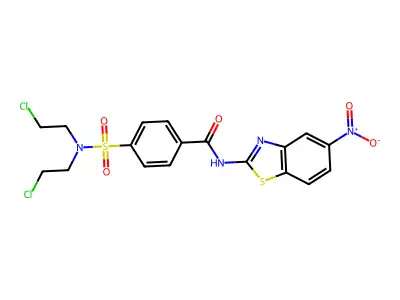 4-[bis(2-chloroethyl)sulfamoyl]-N-(5-nitro-1,3-benzothiazol-2-yl)benzamide structure