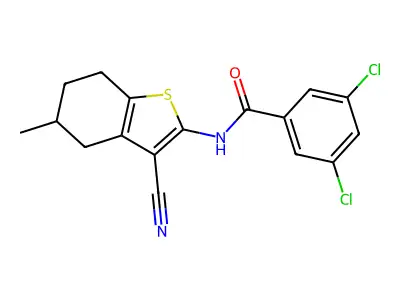 3,5-dichloro-N-(3-cyano-5-methyl-4,5,6,7-tetrahydro-1-benzothiophen-2-yl)benzamide structure