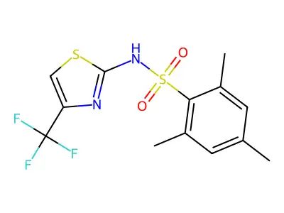 2,4,6-trimethyl-N-[4-(trifluoromethyl)-1,3-thiazol-2-yl]benzene-1-sulfonamide structure