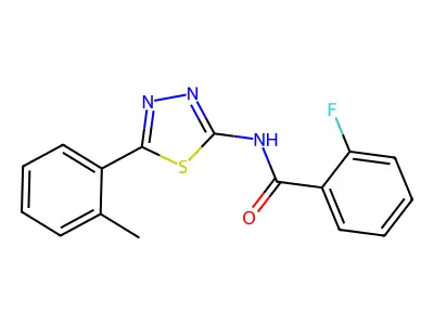 2-fluoro-N-[5-(2-methylphenyl)-1,3,4-thiadiazol-2-yl]benzamide structure