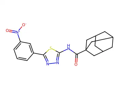 N-[5-(3-nitrophenyl)-1,3,4-thiadiazol-2-yl]adamantane-1-carboxamide structure