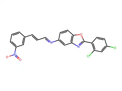 N-[2-(2,4-dichlorophenyl)-1,3-benzoxazol-5-yl]-3-(3-nitrophenyl)prop-2-en-1-imine structure