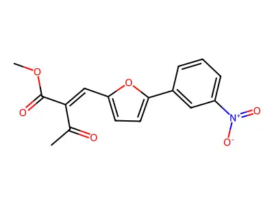 Methyl 2-[[5-(3-nitrophenyl)furan-2-yl]methylidene]-3-oxobutanoate structure