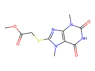 methyl 2-((3,7-dimethyl-2,6-dioxo-2,3,6,7-tetrahydro-1H-purin-8-yl)thio)acetate structure