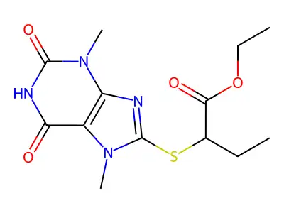 Ethyl 2-(3,7-dimethyl-2,6-dioxopurin-8-yl)sulfanylbutanoate structure