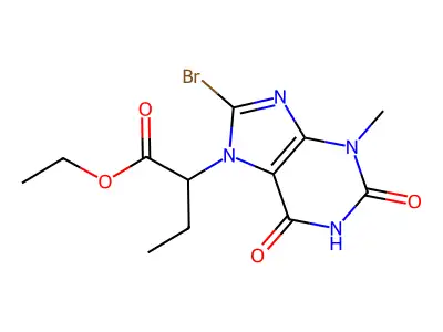 Ethyl 2-(8-bromo-3-methyl-2,6-dioxopurin-7-yl)butanoate structure
