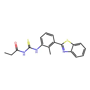 N-[[3-(1,3-benzothiazol-2-yl)-2-methylphenyl]carbamothioyl]propanamide structure
