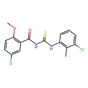 5-chloro-N-[(3-chloro-2-methylphenyl)carbamothioyl]-2-methoxybenzamide structure