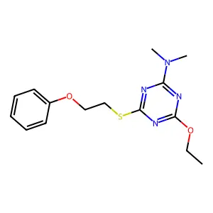 4-ethoxy-N,N-dimethyl-6-(2-phenoxyethylsulfanyl)-1,3,5-triazin-2-amine structure