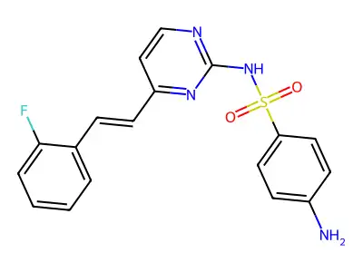 4-amino-N-[4-[(E)-2-(2-fluorophenyl)ethenyl]pyrimidin-2-yl]benzenesulfonamide structure