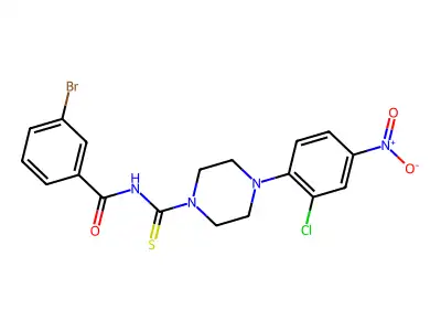 3-bromo-N-[4-(2-chloro-4-nitrophenyl)piperazine-1-carbothioyl]benzamide structure