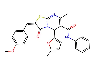 (E)-2-(4-methoxybenzylidene)-7-methyl-5-(5-methylfuran-2-yl)-3-oxo-N-phenyl-3,5-dihydro-2H-thiazolo[3,2-a]pyrimidine-6-carboxamide structure