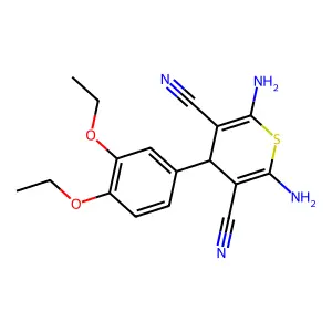 2,6-diamino-4-(3,4-diethoxyphenyl)-4H-thiopyran-3,5-dicarbonitrile structure