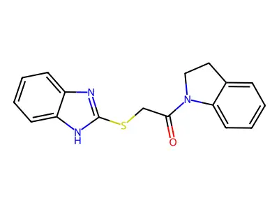 2-(1H-benzimidazol-2-ylsulfanyl)-1-(2,3-dihydroindol-1-yl)ethanone structure