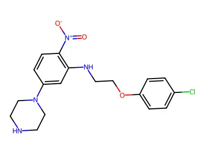 N-[2-(4-chlorophenoxy)ethyl]-2-nitro-5-piperazin-1-ylaniline structure