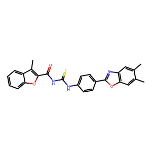 N-[[4-(5,6-dimethyl-1,3-benzoxazol-2-yl)phenyl]carbamothioyl]-3-methyl-1-benzofuran-2-carboxamide structure