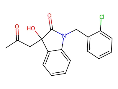 1-(2-chlorobenzyl)-3-hydroxy-3-(2-oxopropyl)-1,3-dihydro-2H-indol-2-one structure