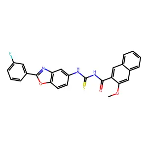 N-[[2-(3-fluorophenyl)-1,3-benzoxazol-5-yl]carbamothioyl]-3-methoxynaphthalene-2-carboxamide structure