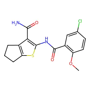 2-[(5-chloro-2-methoxybenzoyl)amino]-5,6-dihydro-4H-cyclopenta[b]thiophene-3-carboxamide structure