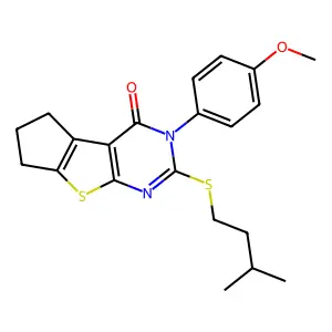 3-(4-methoxyphenyl)-2-[(3-methylbutyl)sulfanyl]-3,5,6,7-tetrahydro-4H-cyclopenta[4,5]thieno[2,3-d]pyrimidin-4-one structure