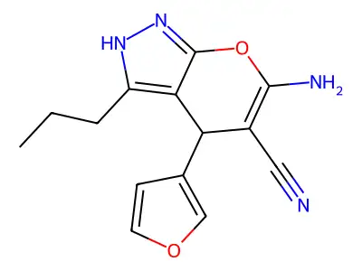 6-Amino-4-(3-furanyl)-3-propyl-2,4-dihydropyrano[2,3-c]pyrazole-5-carbonitrile structure