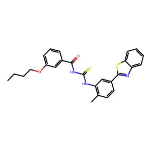 N-[[5-(1,3-benzothiazol-2-yl)-2-methylphenyl]carbamothioyl]-3-butoxybenzamide structure