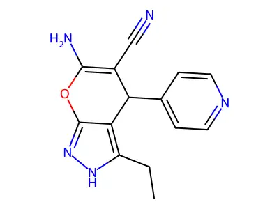 6-Amino-3-ethyl-4-(4-pyridinyl)-1,4-dihydropyrano(2,3-C)pyrazole-5-carbonitrile structure