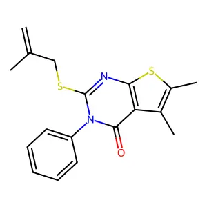 5,6-dimethyl-2-(2-methylprop-2-enylsulfanyl)-3-phenylthieno[2,3-d]pyrimidin-4-one structure