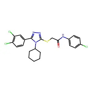 N-(4-chlorophenyl)-2-[[4-cyclohexyl-5-(3,4-dichlorophenyl)-1,2,4-triazol-3-yl]sulfanyl]acetamide structure