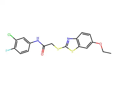 N-(3-chloro-4-fluorophenyl)-2-[(6-ethoxy-1,3-benzothiazol-2-yl)sulfanyl]acetamide structure