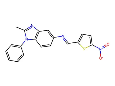 N-(2-methyl-1-phenylbenzimidazol-5-yl)-1-(5-nitrothiophen-2-yl)methanimine structure