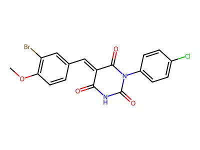 (5E)-5-[(3-bromo-4-methoxyphenyl)methylidene]-1-(4-chlorophenyl)-1,3-diazinane-2,4,6-trione structure