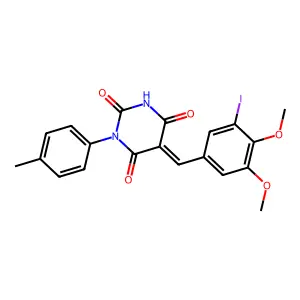 (5E)-5-[(3-iodo-4,5-dimethoxyphenyl)methylidene]-1-(4-methylphenyl)-1,3-diazinane-2,4,6-trione structure