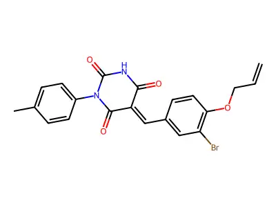 (5E)-5-[(3-bromo-4-prop-2-enoxyphenyl)methylidene]-1-(4-methylphenyl)-1,3-diazinane-2,4,6-trione structure