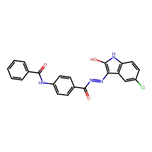 (Z)-N-(4-(2-(5-chloro-2-oxoindolin-3-ylidene)hydrazinecarbonyl)phenyl)benzamide structure