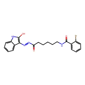 (E)-2-bromo-N-(6-oxo-6-(2-(2-oxoindolin-3-ylidene)hydrazinyl)hexyl)benzamide structure