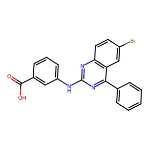 3-[(6-Bromo-4-phenylquinazolin-2-yl)amino]benzoic acid structure