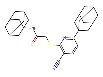 N-(1-adamantyl)-2-{[6-(1-adamantyl)-3-cyano-2-pyridinyl]sulfanyl}acetamide structure