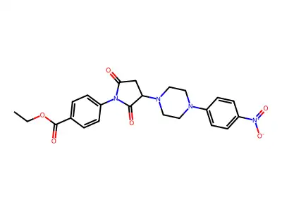 Ethyl 4-[3-[4-(4-nitrophenyl)piperazin-1-yl]-2,5-dioxopyrrolidin-1-yl]benzoate structure