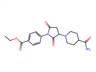 Ethyl 4-[3-(4-carbamoylpiperidin-1-yl)-2,5-dioxopyrrolidin-1-yl]benzoate structure