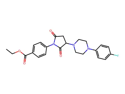 Ethyl 4-[3-[4-(4-fluorophenyl)piperazin-1-yl]-2,5-dioxopyrrolidin-1-yl]benzoate structure