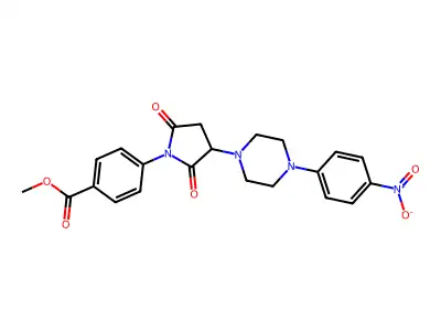 Methyl 4-{3-[4-(4-nitrophenyl)piperazin-1-yl]-2,5-dioxopyrrolidin-1-yl}benzoate structure