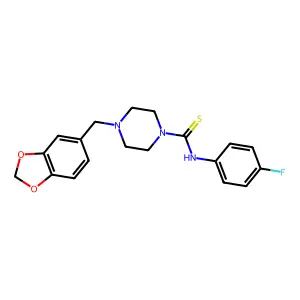 4-(1,3-benzodioxol-5-ylmethyl)-N-(4-fluorophenyl)piperazine-1-carbothioamide structure