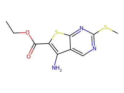 Ethyl 5-amino-2-(methylthio)thieno[2,3-d]pyrimidine-6-carboxylate structure